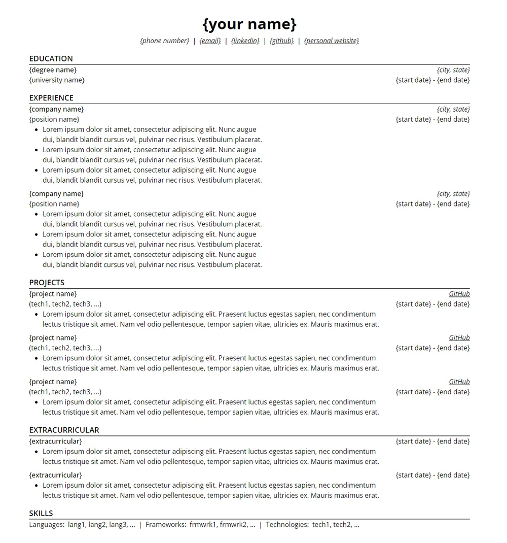 resume template