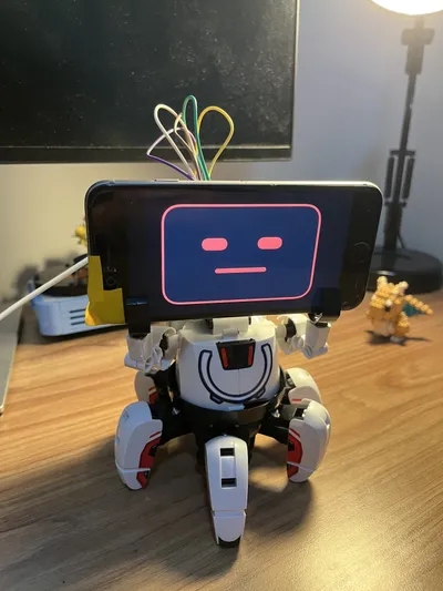 Front view of the robot holding an iPhone as its face and camera.