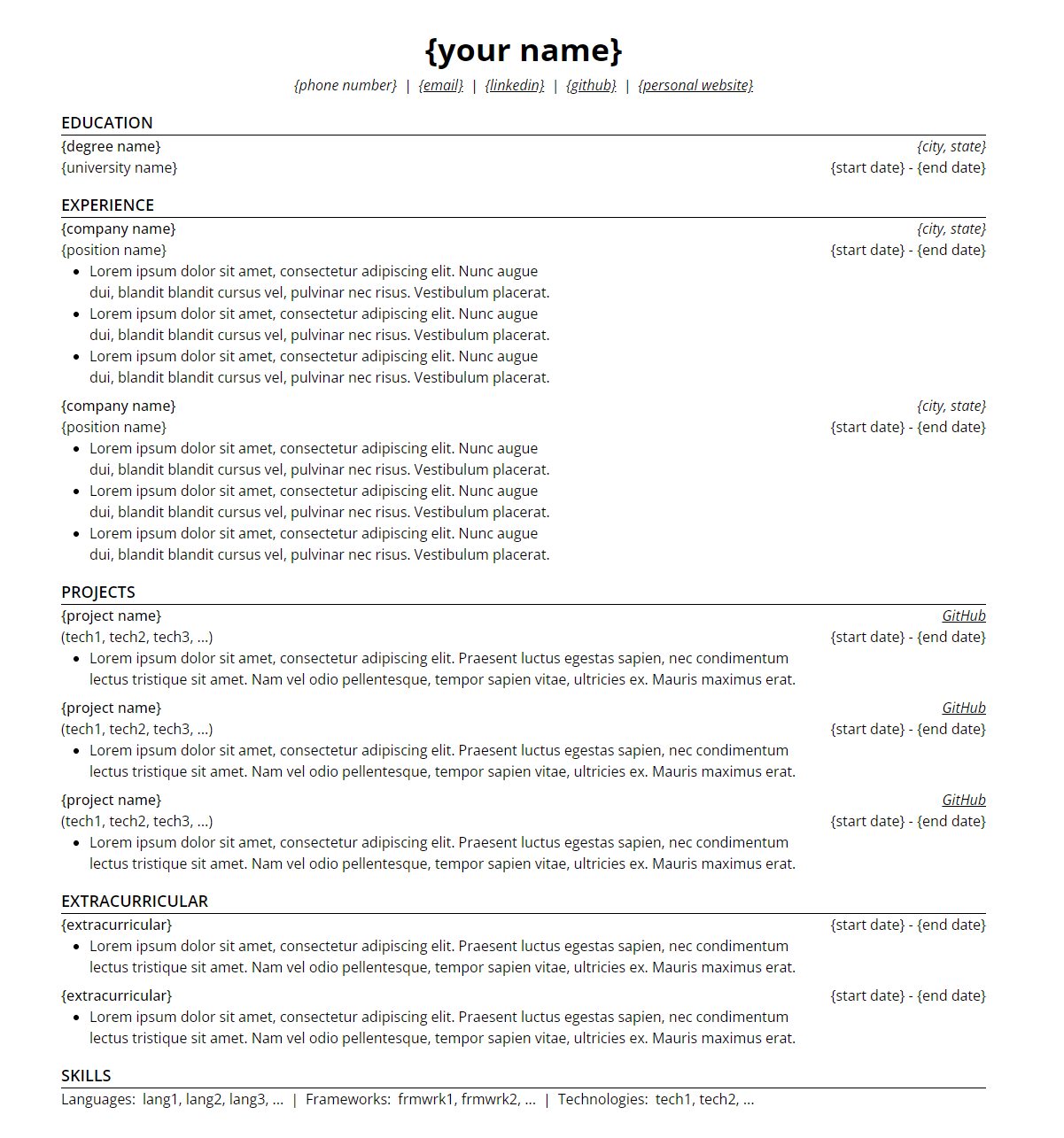 resume template